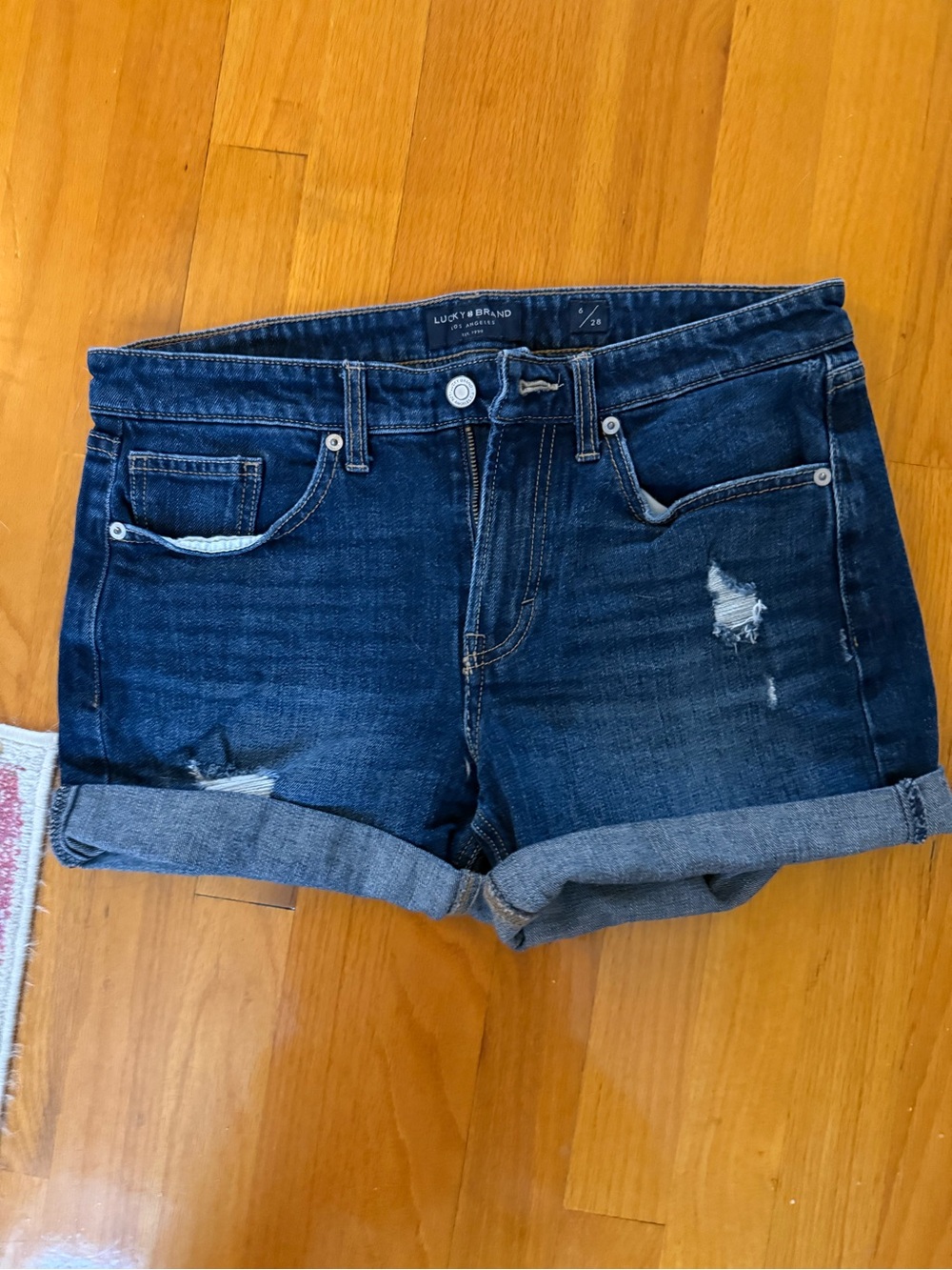 Lucky Brand Indigo Rolled Cuff Distressed Denim Shorts